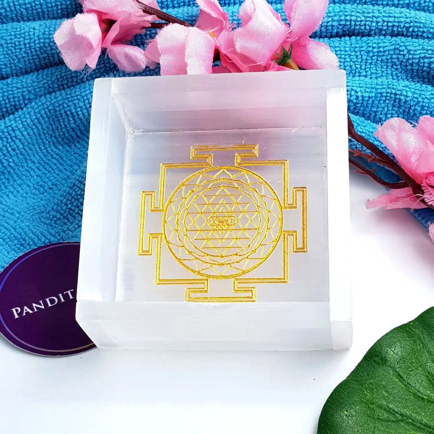 Selenite Shree Yantra Square Charging Bowl - Image 5