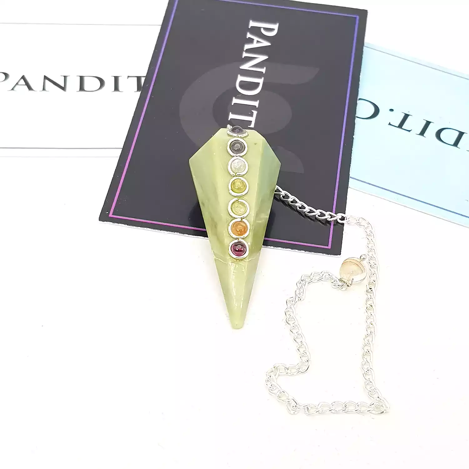 Serpentine 7 Chakra Dowsing Pendulum - To Align Chakras - Image 3