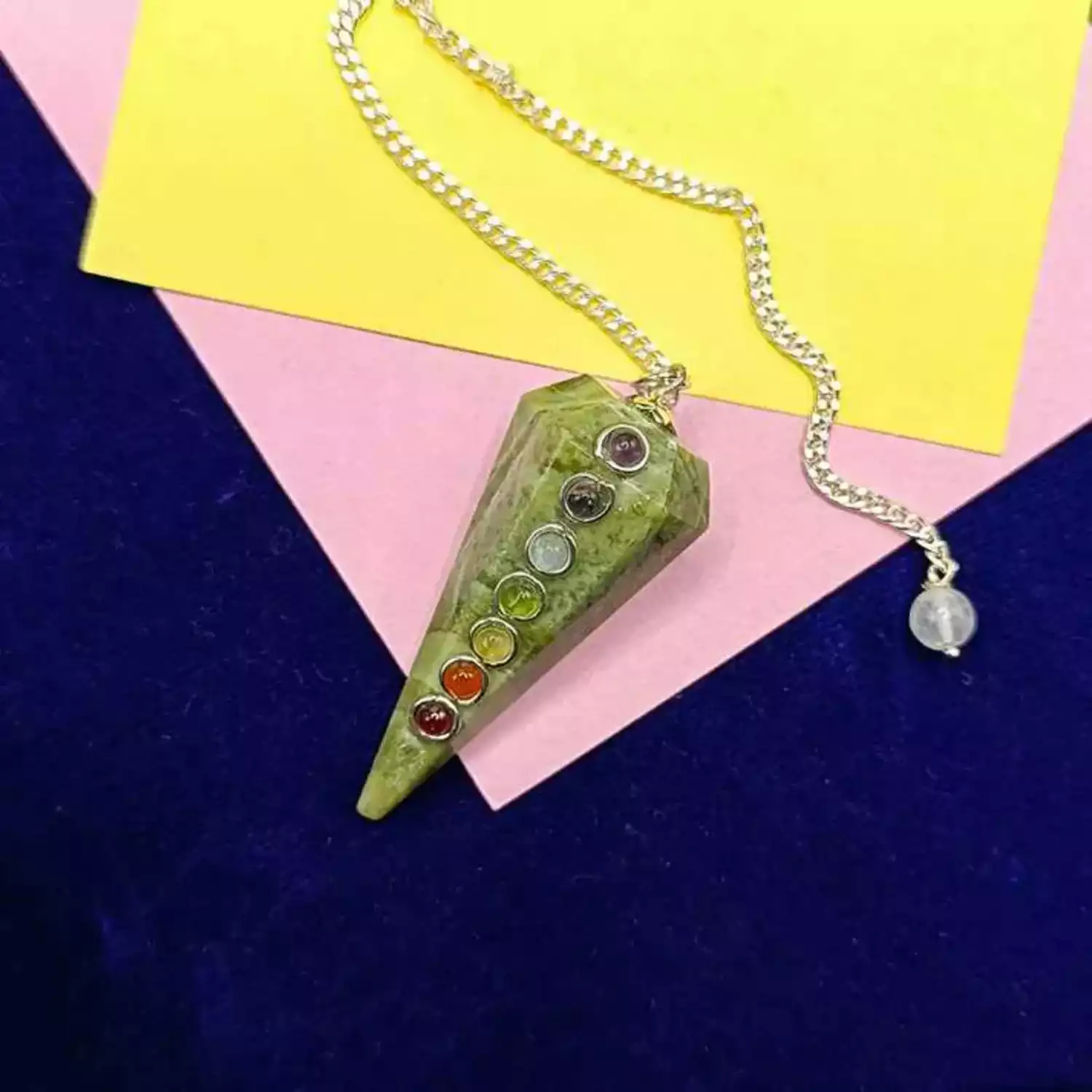 Serpentine 7 Chakra Dowsing Pendulum - To Align Chakras - Image 4