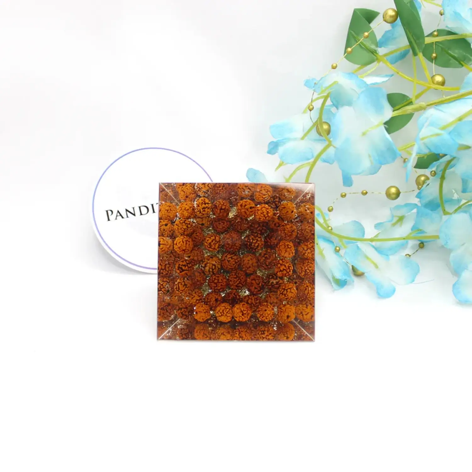 Shree Yantra Orgone Pyramid with Rudraksha Beads - Image 3