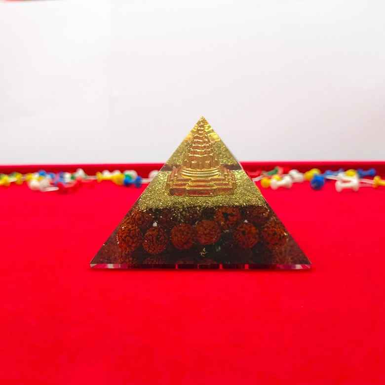 Shree Yantra Orgone Pyramid with Rudraksha Beads - Image 4