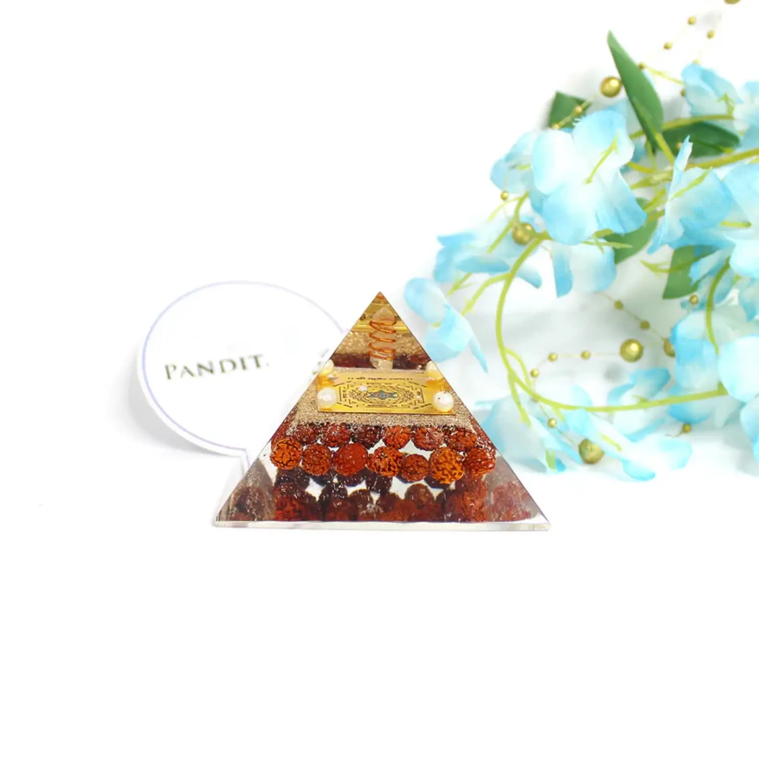 Shri Kuber Pyramid Yantra with 5 Mukhi Rudraksha Beads - Image 2