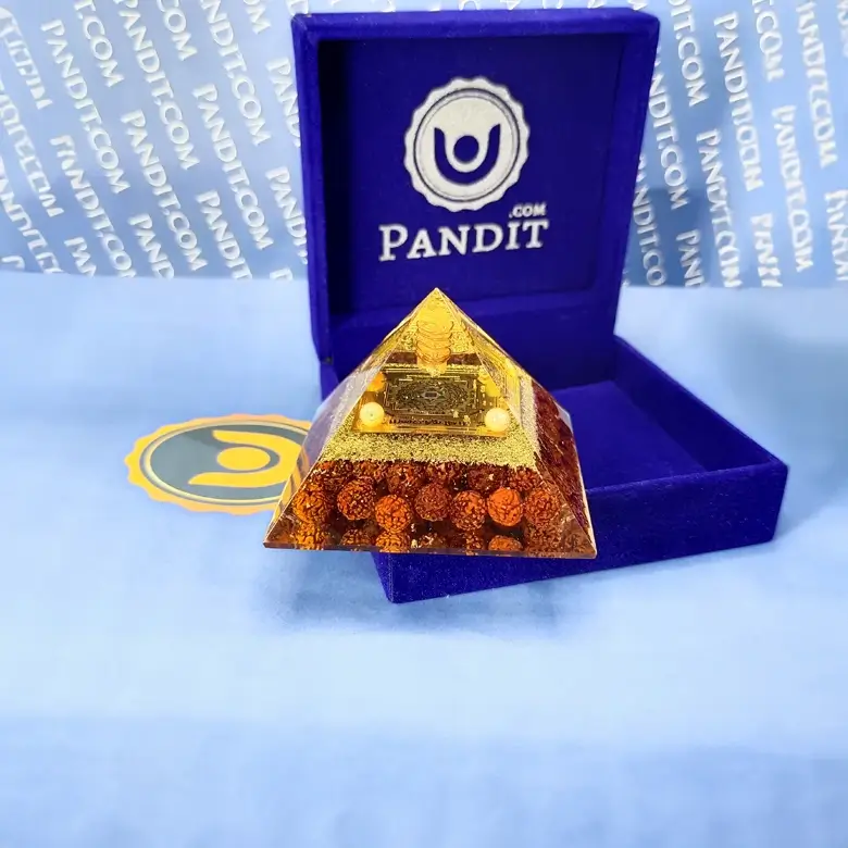 Shri Kuber Pyramid Yantra with 5 Mukhi Rudraksha Beads - Image 4