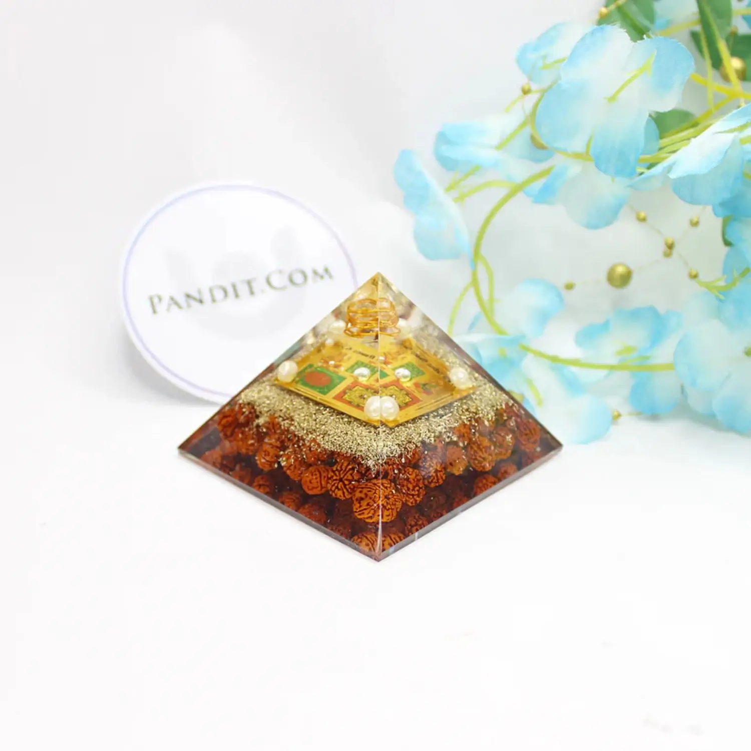 Shri Lakshmi Ganesh Pyramid Yantra with 5 Mukhi Rudraksha Beads - Image 2