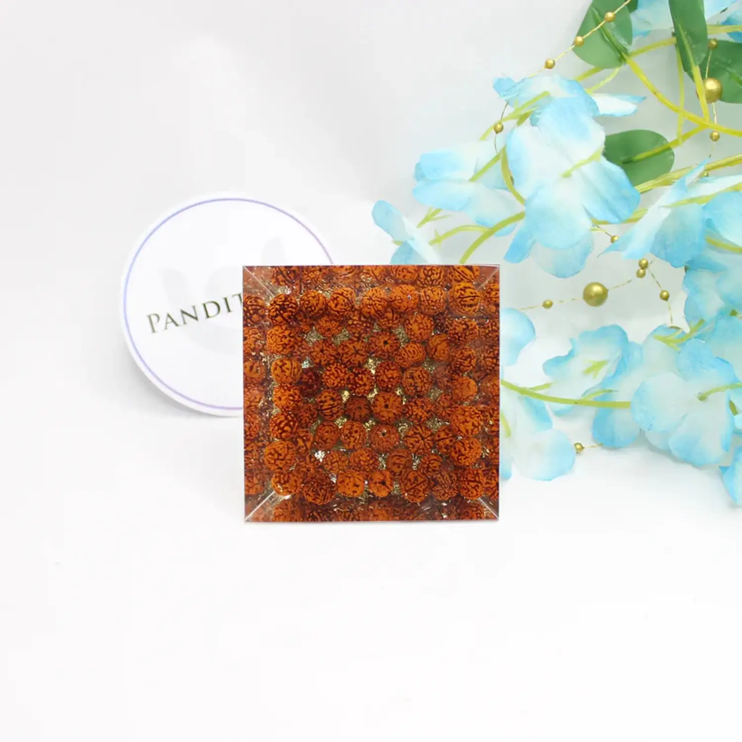 Shri Lakshmi Ganesh Pyramid Yantra with 5 Mukhi Rudraksha Beads - Image 3