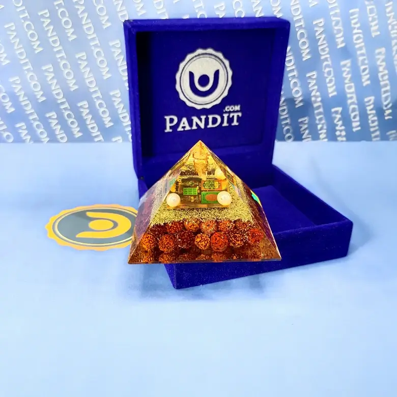 Shri Lakshmi Ganesh Pyramid Yantra with 5 Mukhi Rudraksha Beads - Image 4