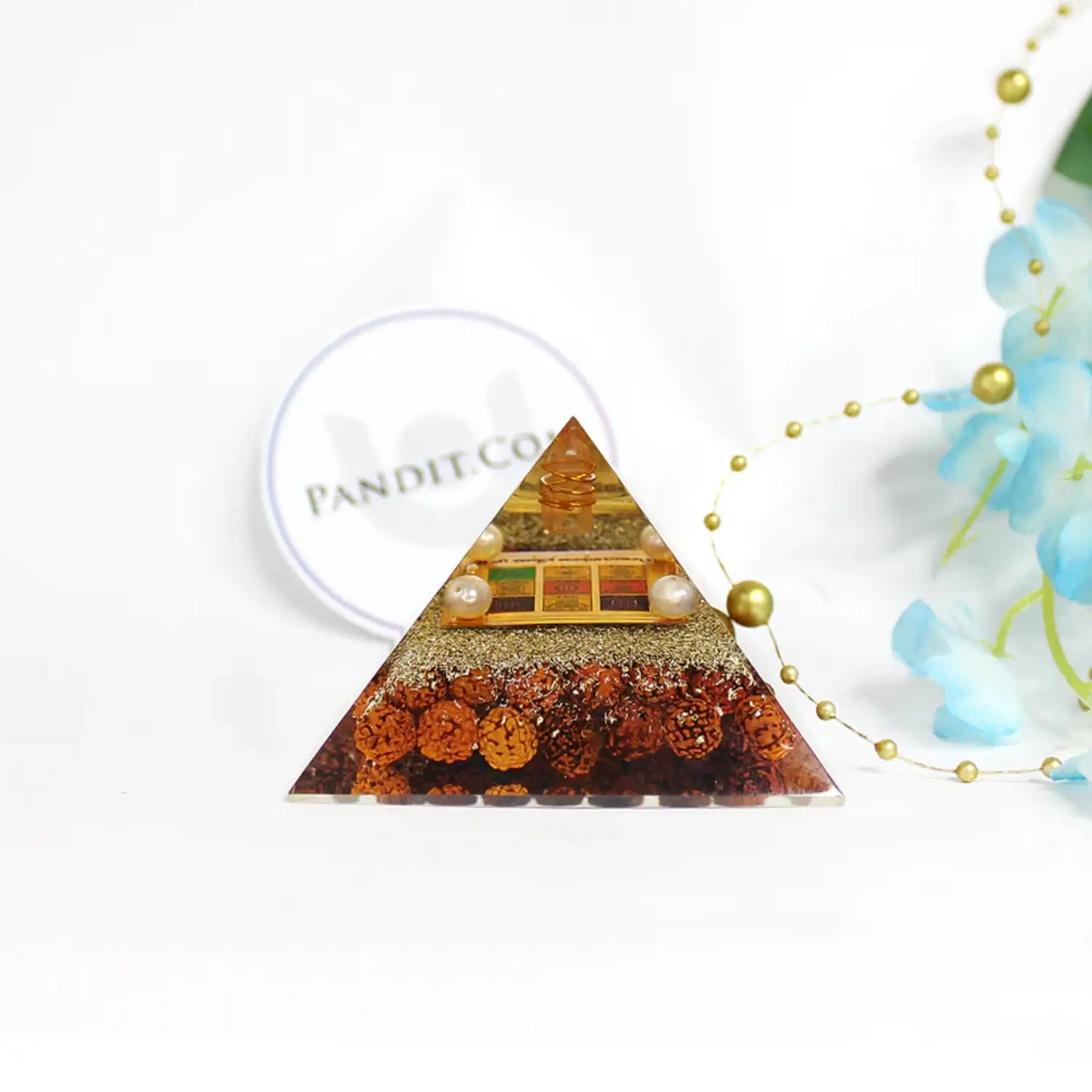 Shri Navgrah Pyramid Yantra with 5 Mukhi Rudraksha Beads - Image 2