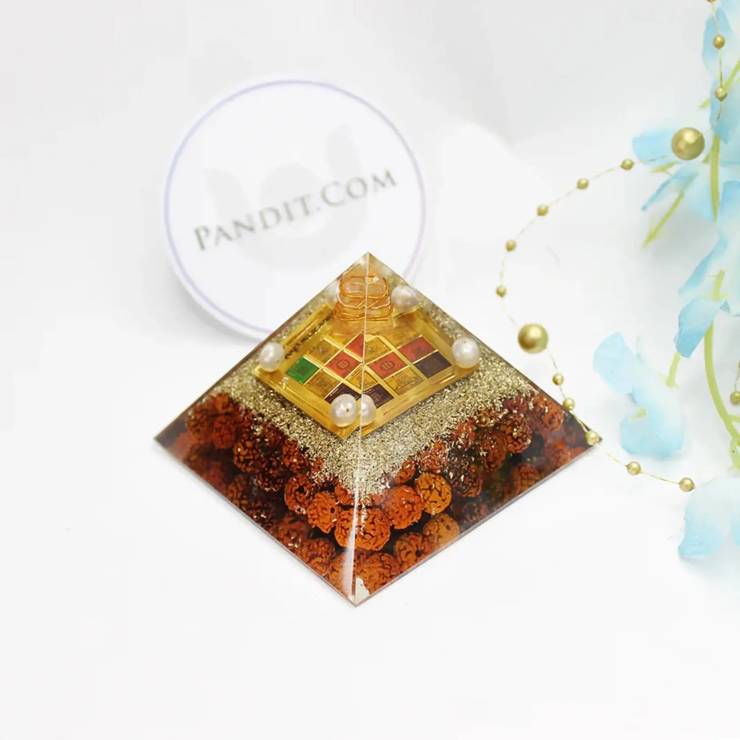 Shri Surya Pyramid Yantra with 5 Mukhi Rudraksha Beads