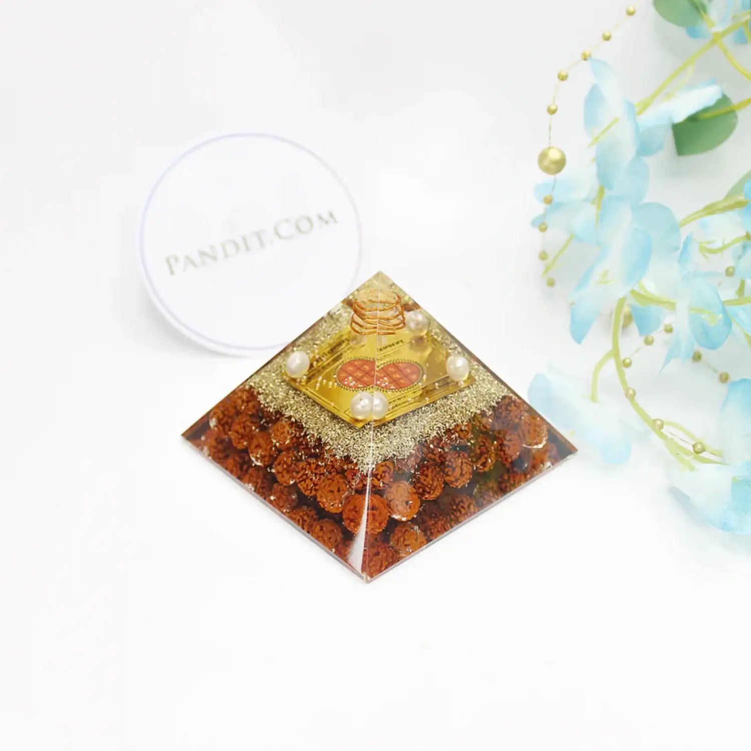 Shri Surya Pyramid Yantra with 5 Mukhi Rudraksha Beads - Image 2
