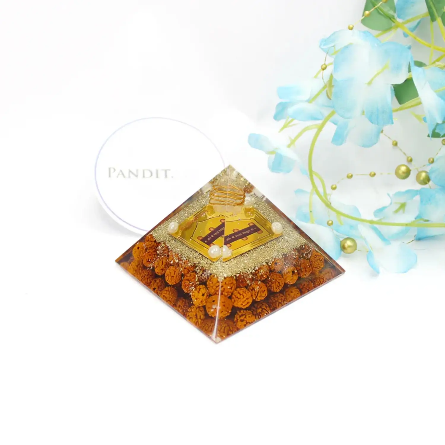 Shri Vashikaran Pyramid Yantra with 5 Mukhi Rudraksha Beads - Image 2
