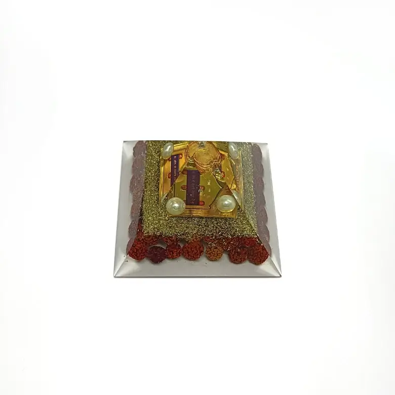 Shri Vashikaran Pyramid Yantra with 5 Mukhi Rudraksha Beads - Image 3
