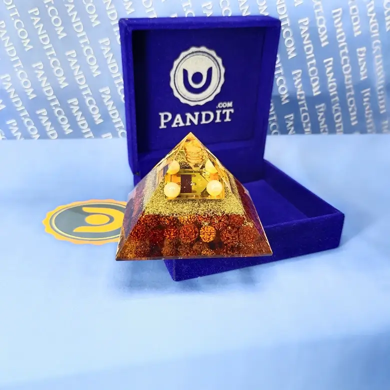Shri Vashikaran Pyramid Yantra with 5 Mukhi Rudraksha Beads - Image 5