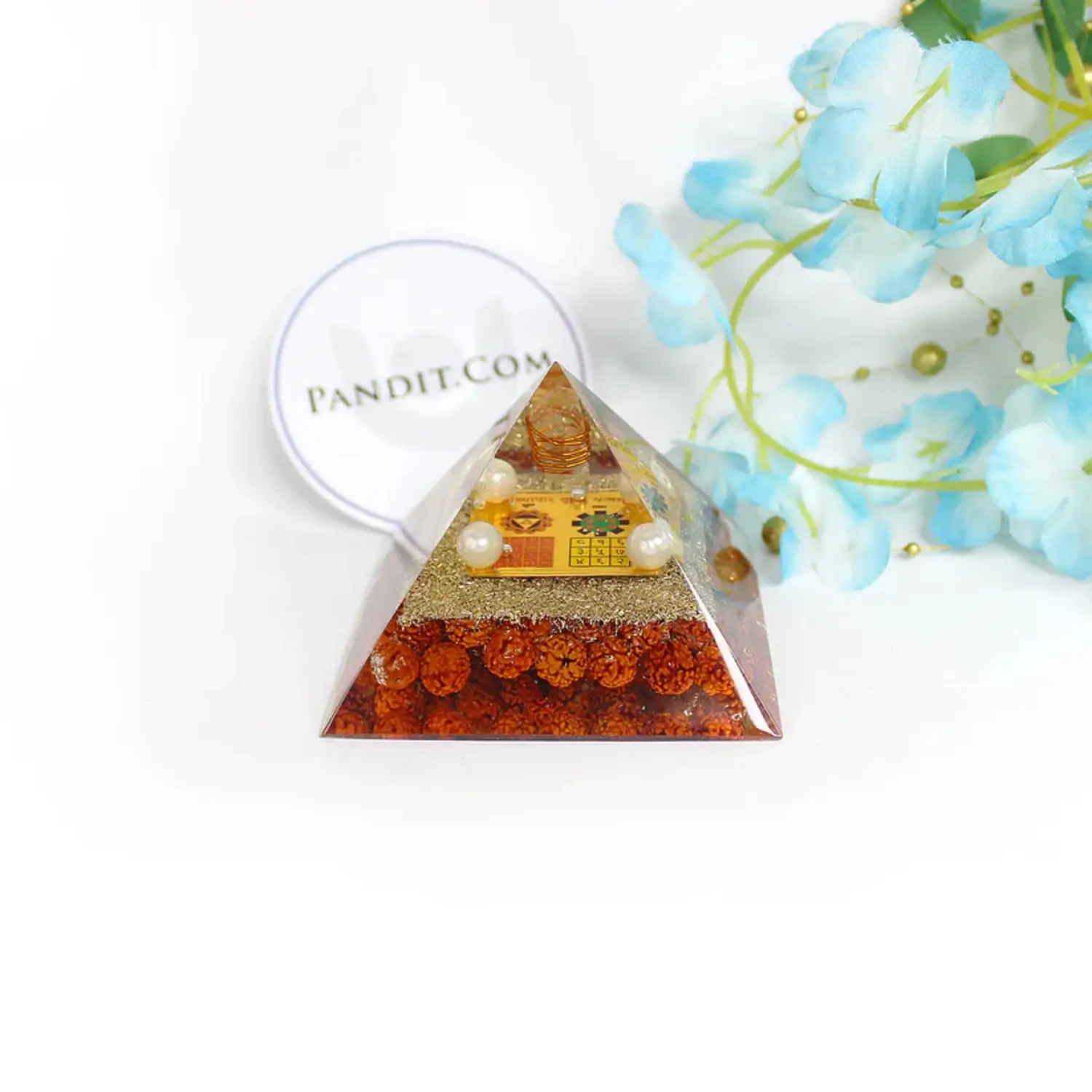 Shri Vyapar Vridhi Pyramid Yantra with 5 Mukhi Rudraksha Beads - Image 2