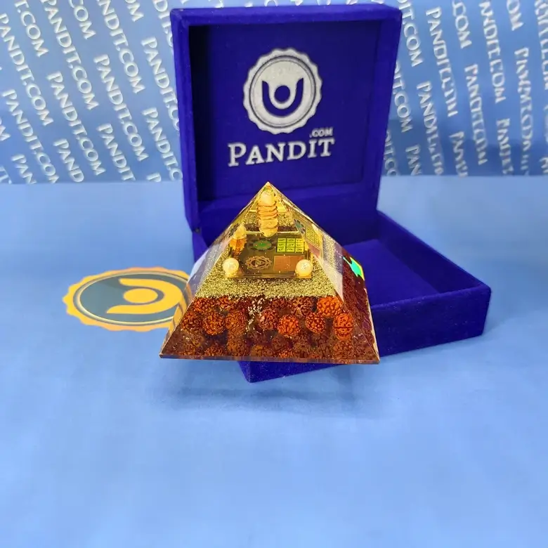 Shri Vyapar Vridhi Pyramid Yantra with 5 Mukhi Rudraksha Beads - Image 4