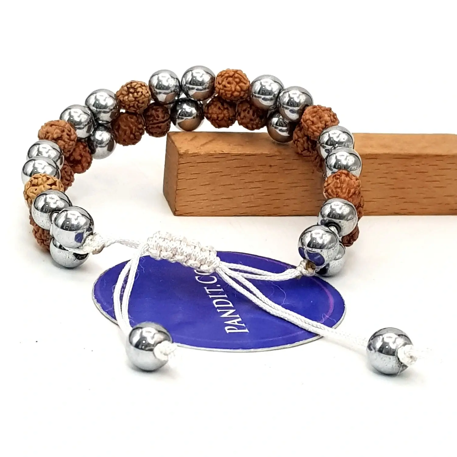Silver Hematite Bracelet With 5 Mukhi Rudraksha Beads