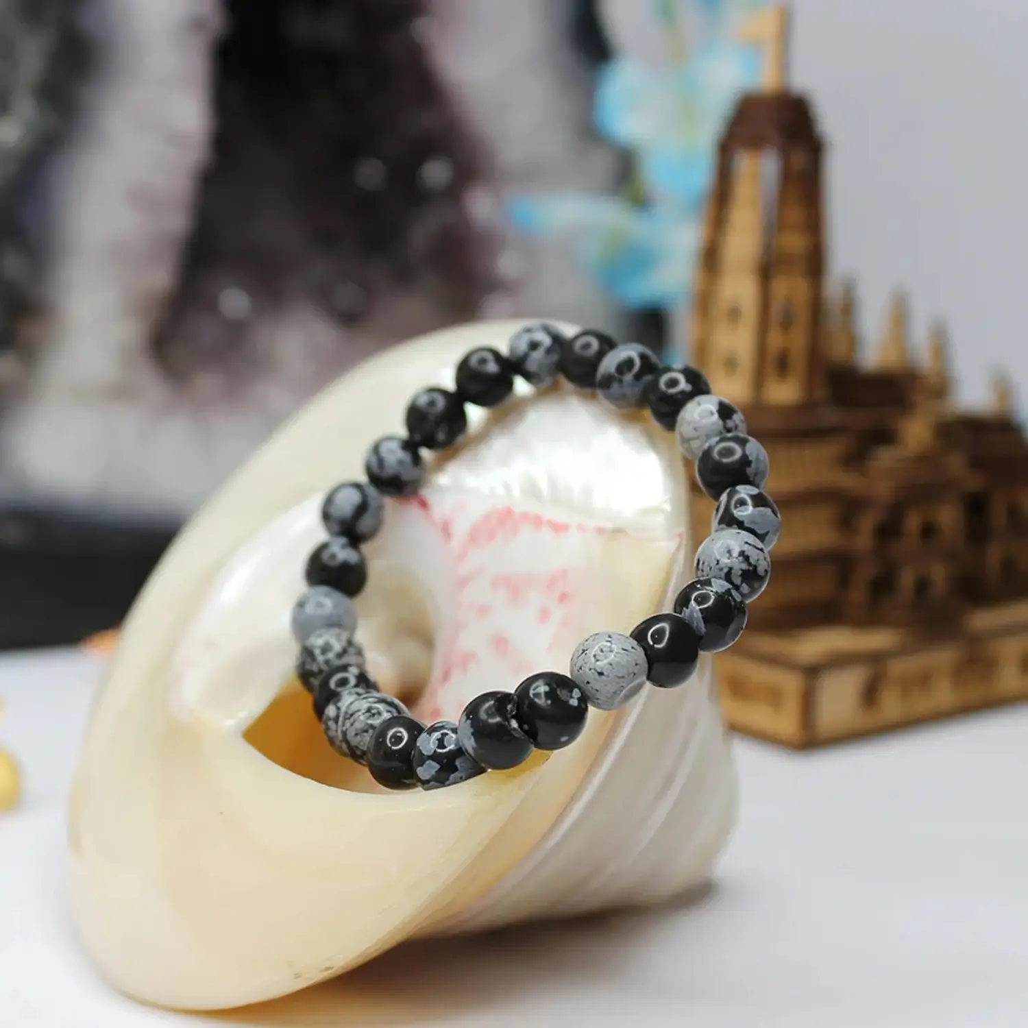 Snowflake Obsidian Bracelet - To Make Easy Money Flow - Image 3