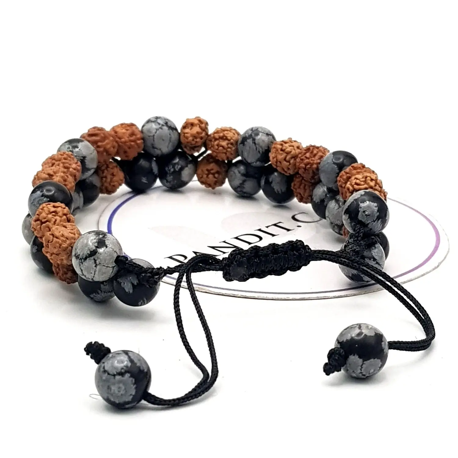 Snowflake Obsidian Bracelet With 5 Mukhi Rudraksha Beads