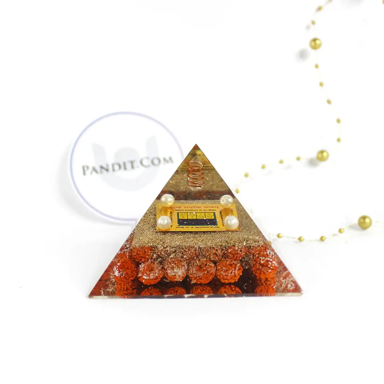 Sukh Samriddhi Pyramid Yantra with 5 Mukhi Rudraksha Beads - Image 3