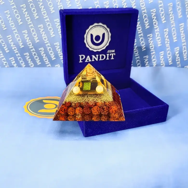 Sukh Samriddhi Pyramid Yantra with 5 Mukhi Rudraksha Beads - Image 5
