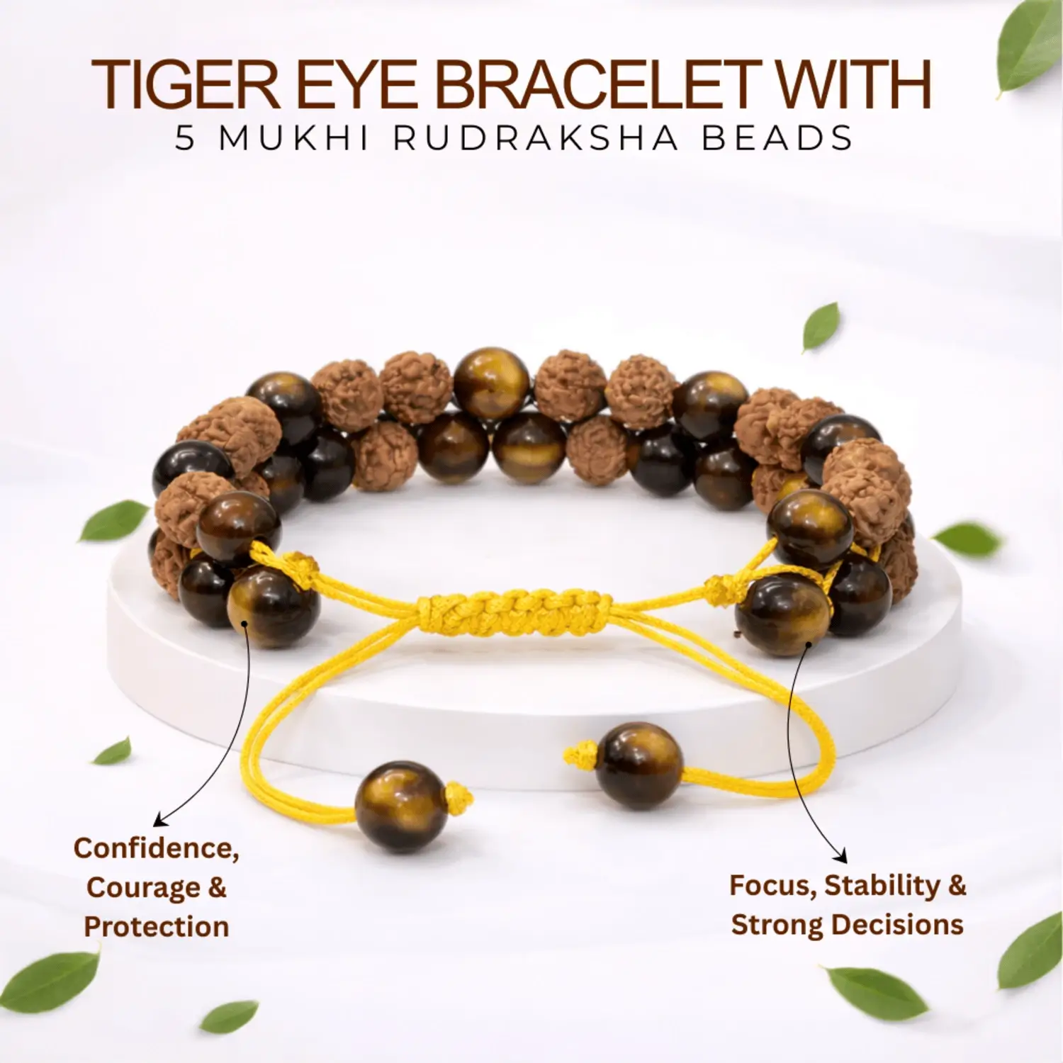 Tiger Eye Bracelet With 5 Mukhi Rudraksha Beads - Image 2