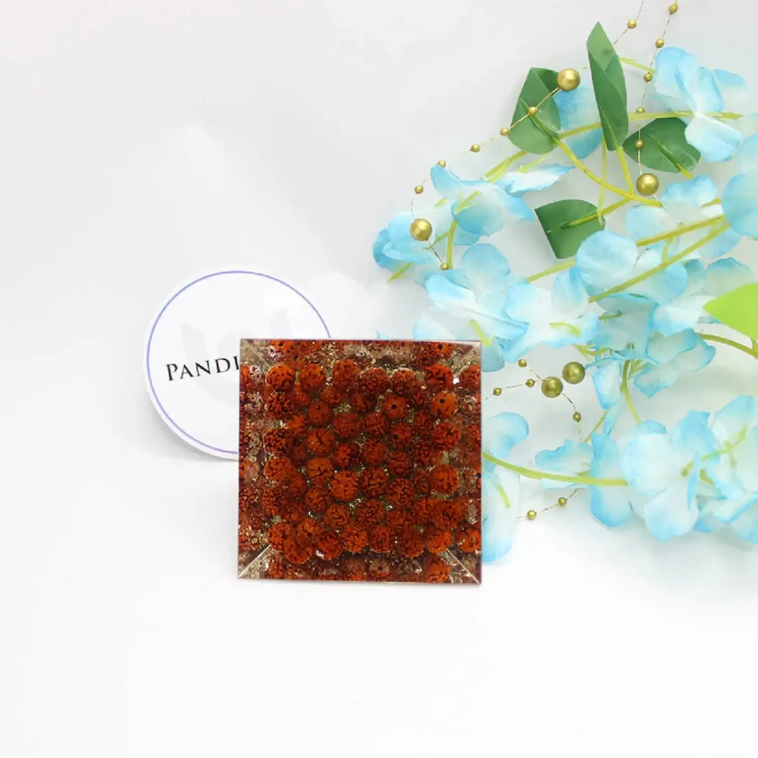 Tortoise Orgone Pyramid with Rudraksha Beads - Image 3