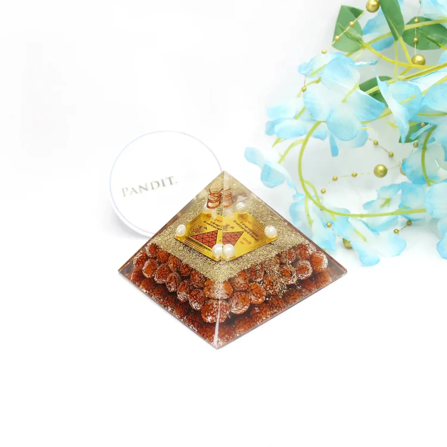 Vahan Durghatna Nivaran Pyramid Yantra with 5 Mukhi Rudraksha Beads