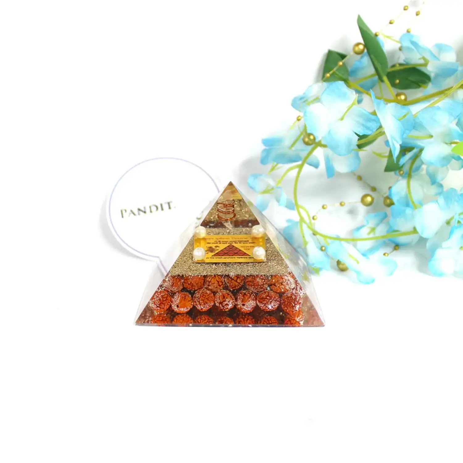 Vahan Durghatna Nivaran Pyramid Yantra with 5 Mukhi Rudraksha Beads - Image 2