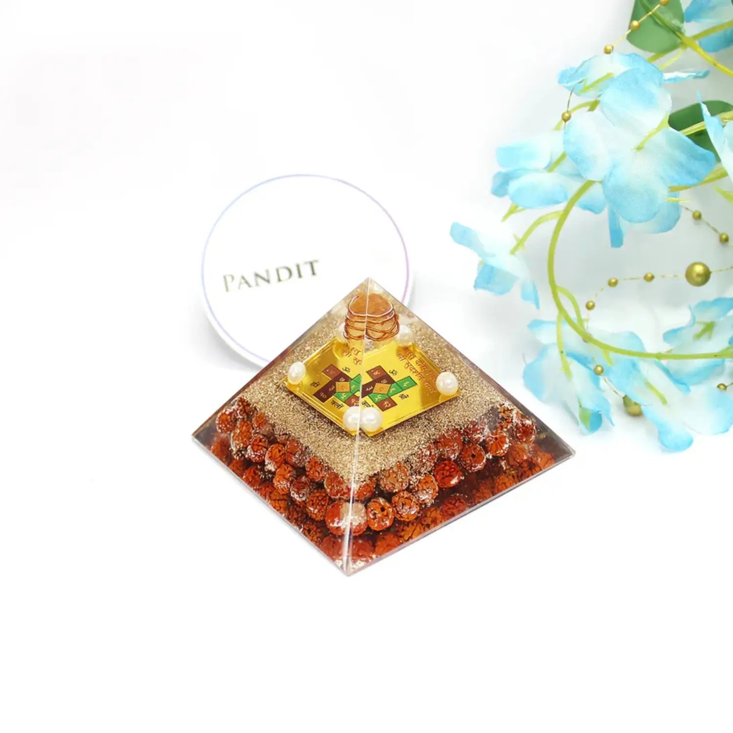 Vastu Dosh Nivaran Pyramid Yantra with 5 Mukhi Rudraksha Beads - Image 2
