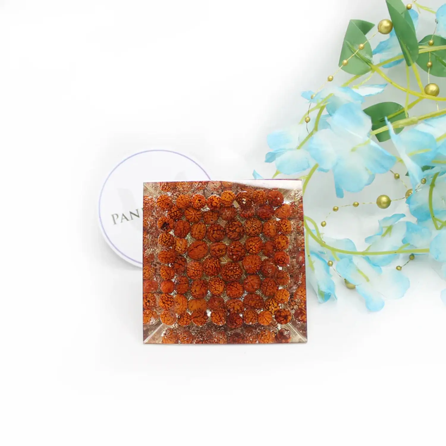 Vastu Dosh Nivaran Pyramid Yantra with 5 Mukhi Rudraksha Beads - Image 3