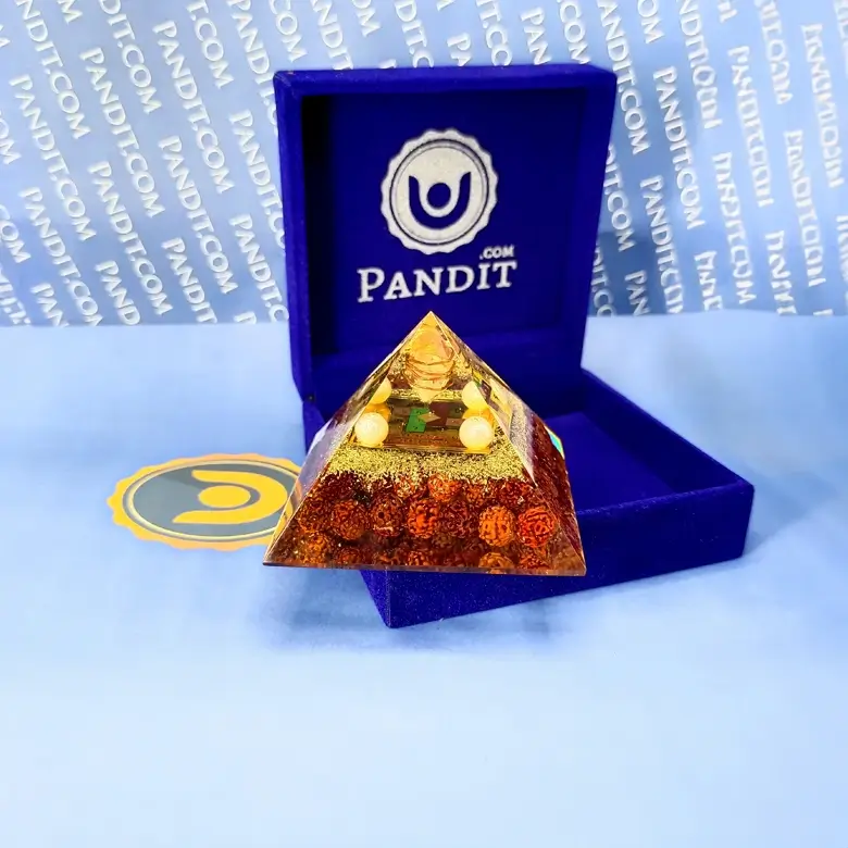 Vastu Dosh Nivaran Pyramid Yantra with 5 Mukhi Rudraksha Beads - Image 4