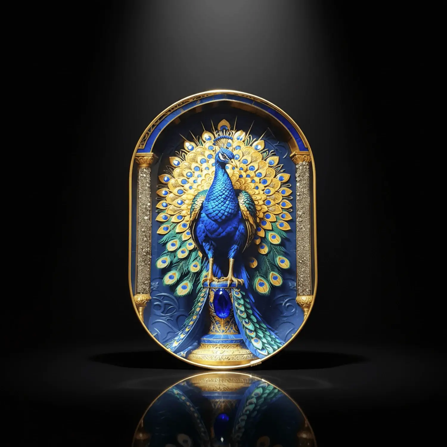 Pyrite & Lapis Peacock Frame - For Wealth & Positivity - Image 4