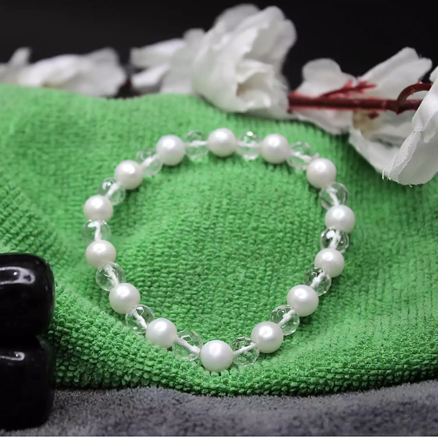 White Pearl & Crystal Bracelet - To Bring Honor & More Friends - Image 4