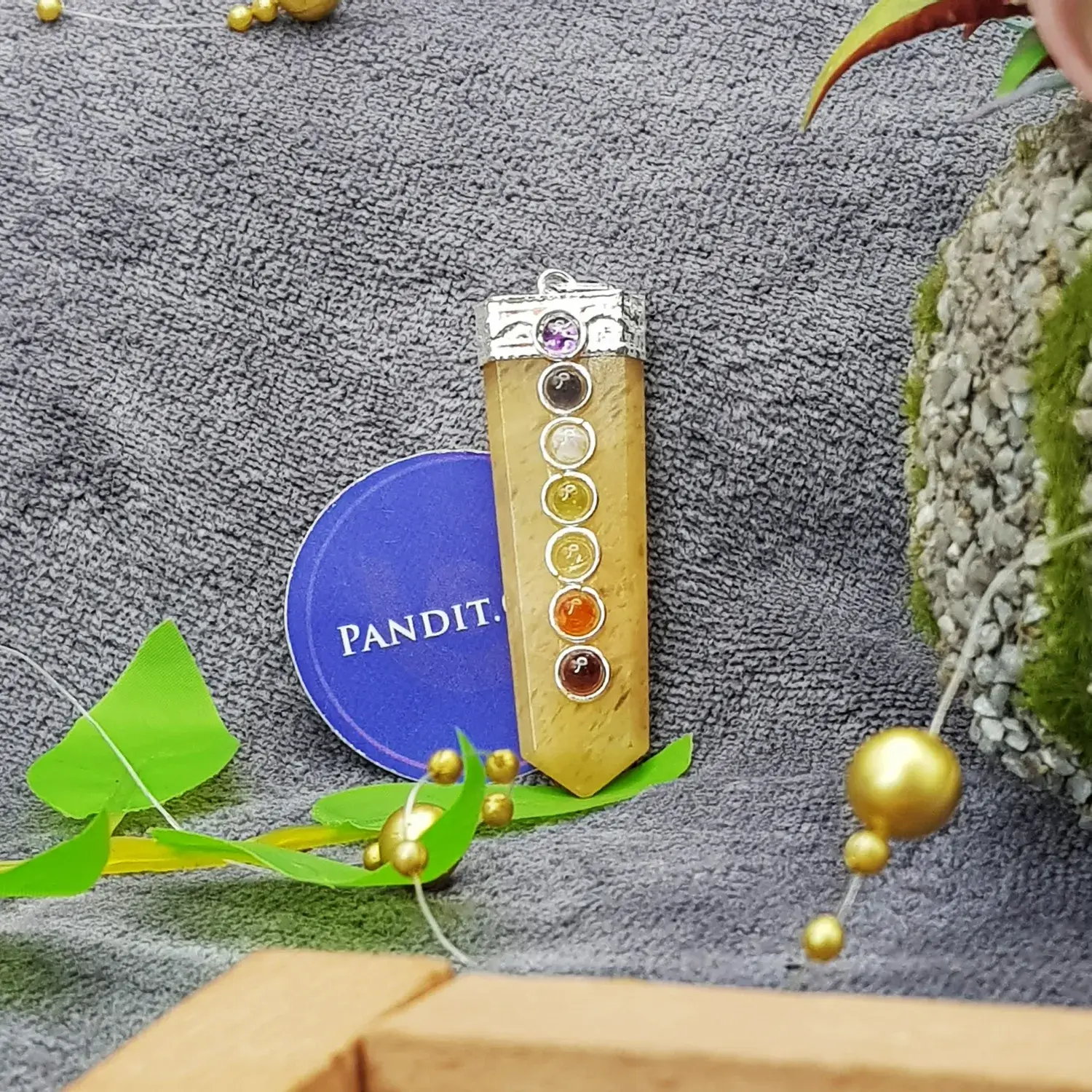Yellow Aventurine 7 Chakra Pencil Pendant - Image 2
