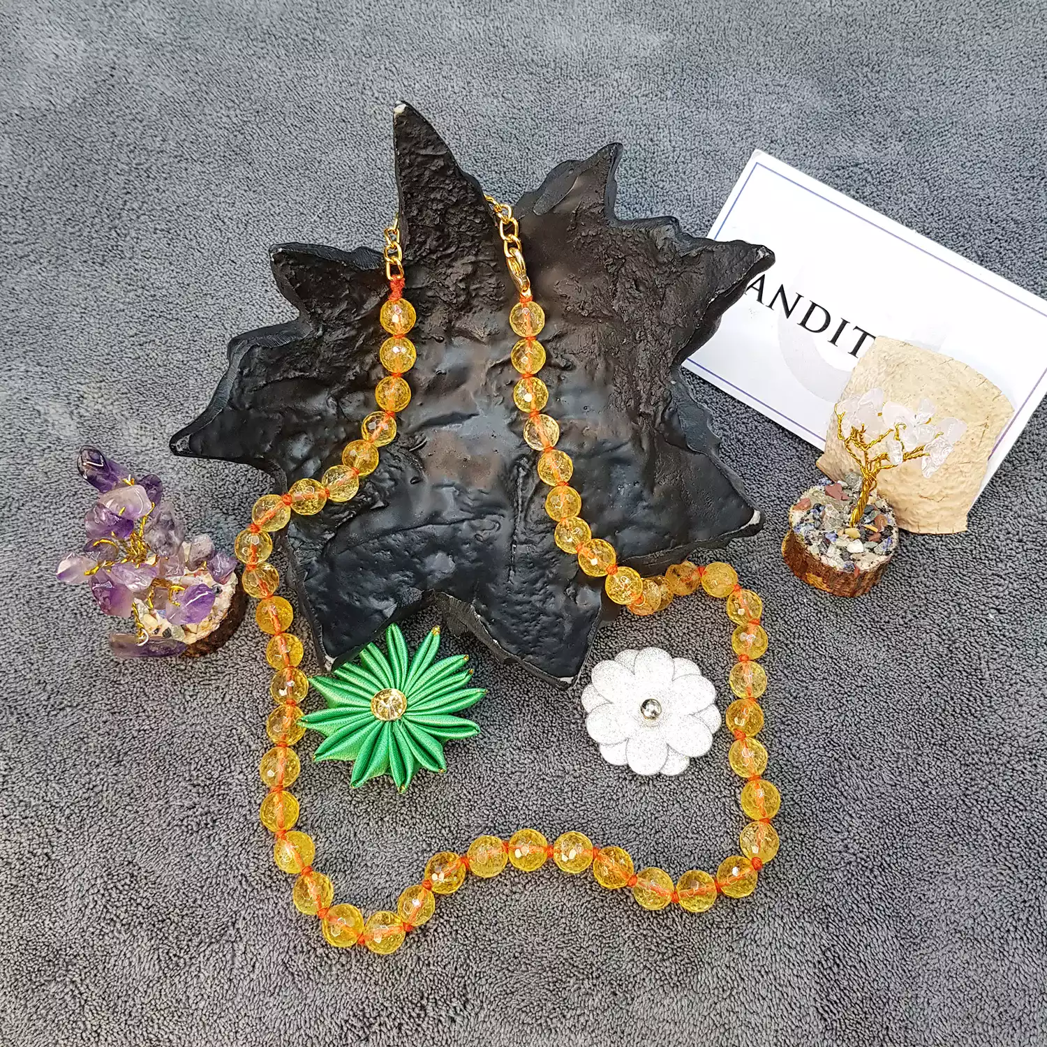 Yellow Citrine Diamond Cut Mala Necklace - Best for Students - Image 3