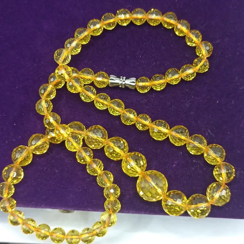 Yellow Citrine Diamond Cut Mala Necklace - Best for Students - Image 6