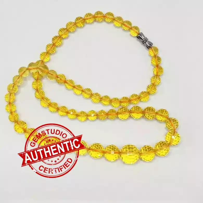 Yellow Citrine Diamond Cut Mala Necklace - Best for Students - Image 9